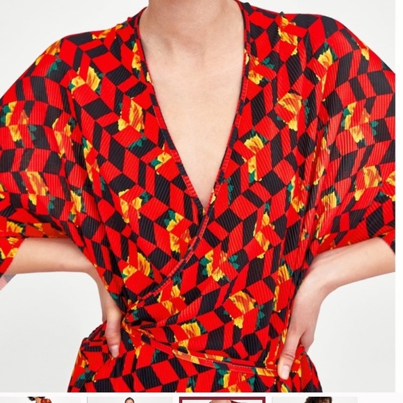 ZARA Geometric Floral Wrap Dress - Picture 5 of 15